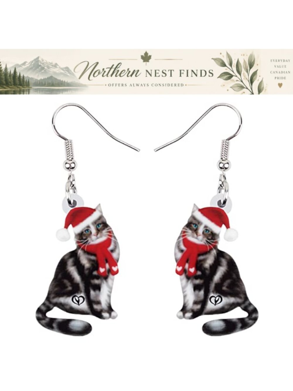 Acrylic Drop Dangle Christmas Cat Kitten Earrings Pet Jewelry Gift